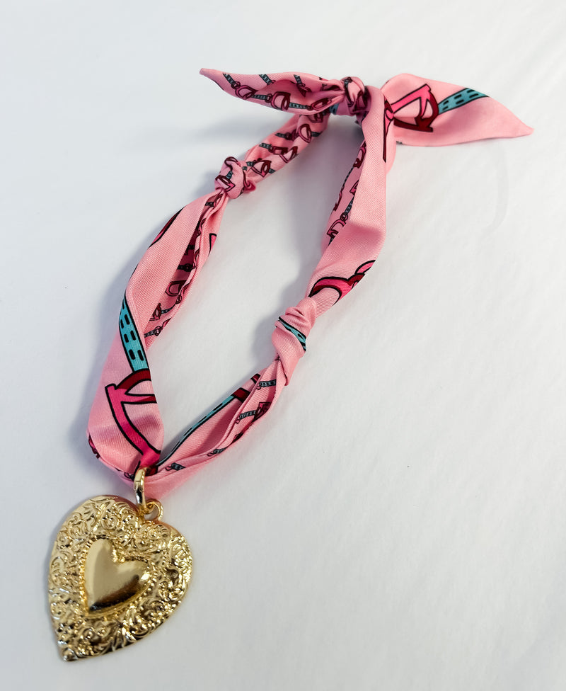 Scarf Necklace - Pink Heart