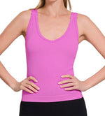 Padded Ribbed Tank - Fushia