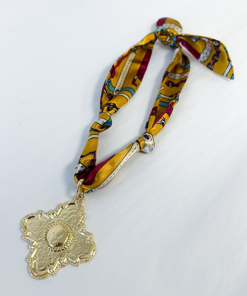 Scarf Necklace - Gold Clover