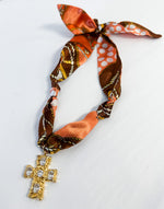 Scarf Necklace - Orange Cross