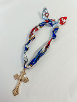 Scarf Necklace - Blue Cross
