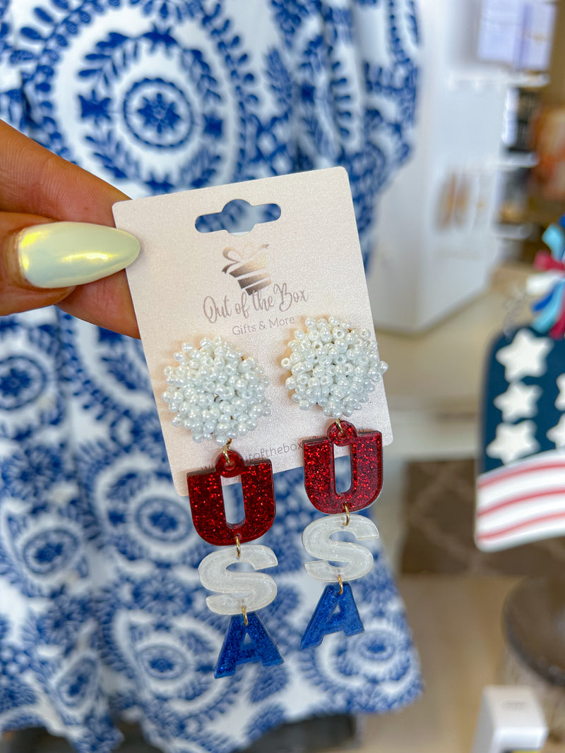 USA Pom Pom Earring