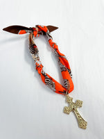 Scarf Necklace - Orange Cross