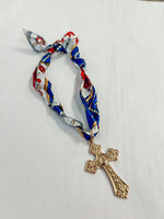 Scarf Necklace - Blue Cross
