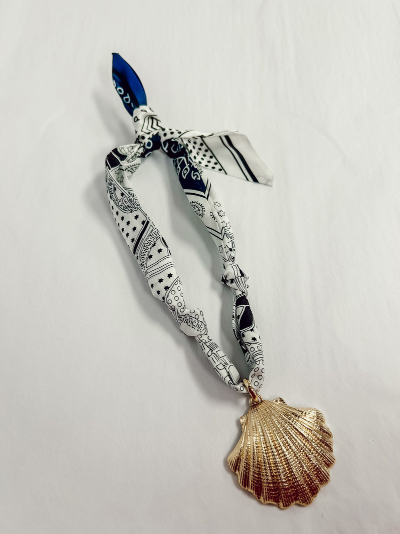 Scarf Necklace - Navy & White Shell
