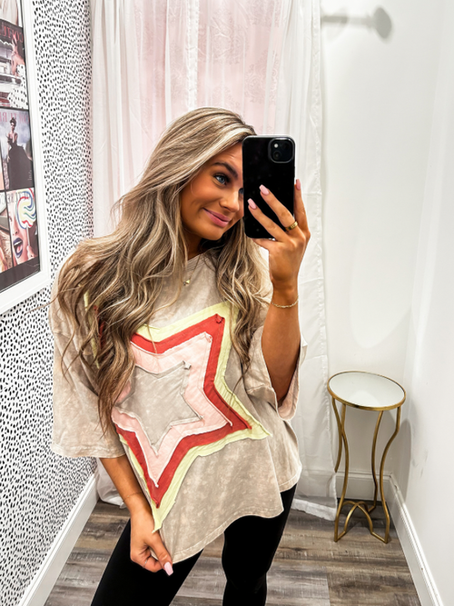 Star Patch Oversized Tee - Tan